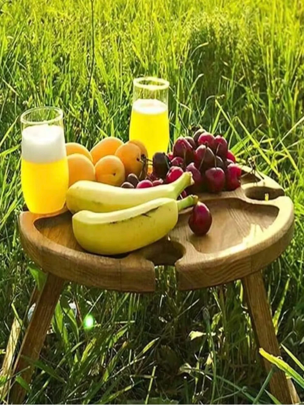 New Bamboo Wine Picnic Table & Charcuterie Boards Bundle of 2 Set